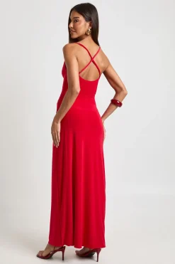Jupe Maxi Froncée sur les Côtés en Tissu Extensible