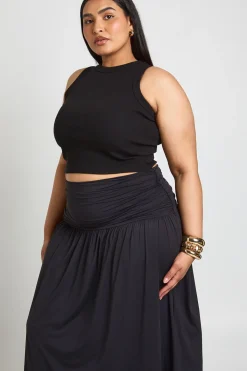 Jupe Maxi Grande Taille À Taille Froncée En Tissu Doux
