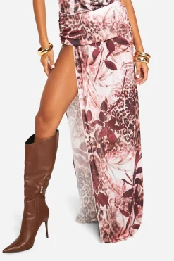 Jupe Maxi à Imprimé Floral Varié et Ceinture Rabattable