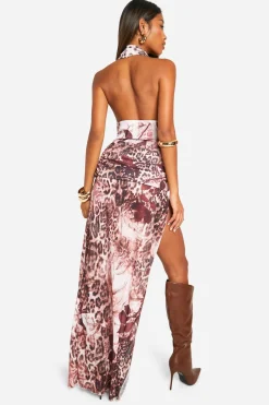 Jupe Maxi à Imprimé Floral Varié et Ceinture Rabattable