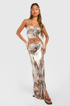 boohoo Jupe maxi à imprimé métallique avec détail de sangle arrière<Femme Jupes|Jupes