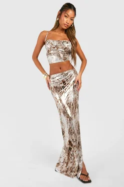 boohoo Jupe maxi à imprimé métallique avec détail de sangle arrière<Femme Jupes|Jupes
