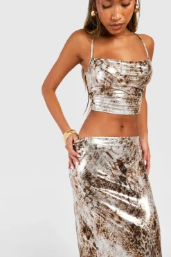 boohoo Jupe maxi à imprimé métallique avec détail de sangle arrière<Femme Jupes|Jupes