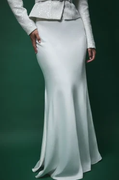 Jupe Maxi Lisa Tan en Satin Coupée en Biais
