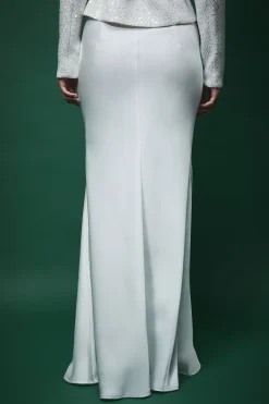 Jupe Maxi Lisa Tan en Satin Coupée en Biais