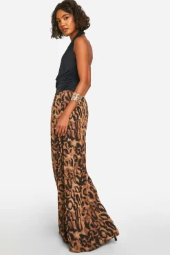 Jupe Maxi Longue en Chiffon à Motif Léopard