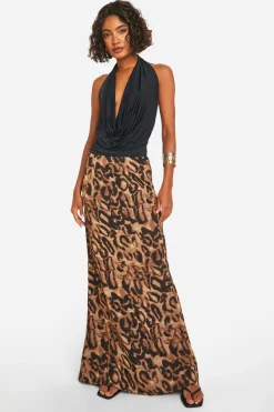 Jupe Maxi Longue en Chiffon à Motif Léopard