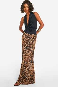Jupe Maxi Longue en Chiffon à Motif Léopard