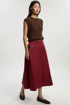 Jupe Maxi Longue en Coton avec Détails en synthétique