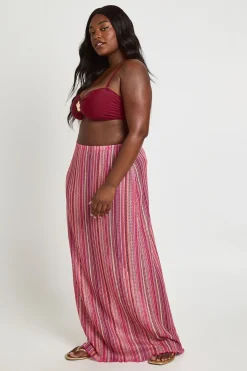 boohoo Jupe Maxi Longue À Rayures Tricotée Grande Taille<Femme Tenues De Plage