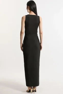 Jupe Maxi Moulante en Maille Bandage Taille Haute avec Détail Zip