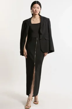 Jupe Maxi Moulante en Maille Bandage Taille Haute avec Détail Zip