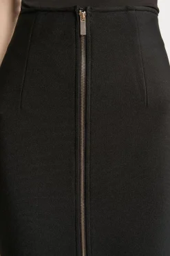Jupe Maxi Moulante en Maille Bandage Taille Haute avec Détail Zip