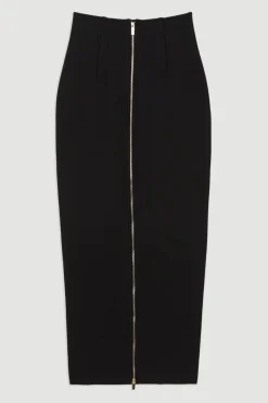 Jupe Maxi Moulante en Maille Bandage Taille Haute avec Détail Zip