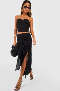 boohoo Jupe Maxi à nœud à l'avant en tissu de gaze texturée<Femme Jupes|Jupes