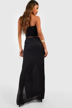 boohoo Jupe Maxi à nœud à l'avant en tissu de gaze texturée<Femme Jupes|Jupes