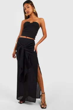 boohoo Jupe Maxi à nœud à l'avant en tissu de gaze texturée<Femme Jupes|Jupes
