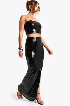boohoo Jupe Maxi à Paillettes avec Fente Latérale<Femme Jupes|Jupes