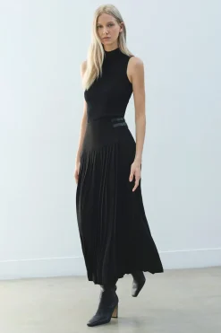 KarenMillen Jupe Maxi Plissée en Crêpe Ajustée avec Détails de Boucles<Femme Jupes|Jupes