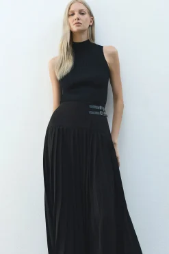 KarenMillen Jupe Maxi Plissée en Crêpe Ajustée avec Détails de Boucles<Femme Jupes|Jupes