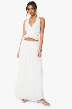 Jupe Maxi Plissée Évasée à Taille Basse