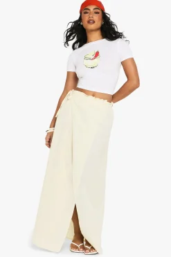 boohoo Jupe maxi portefeuille à nouer en lin<Femme Jupes|Jupes