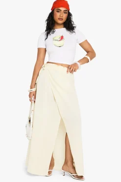 boohoo Jupe maxi portefeuille à nouer en lin<Femme Jupes|Jupes