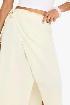 boohoo Jupe maxi portefeuille à nouer en lin<Femme Jupes|Jupes