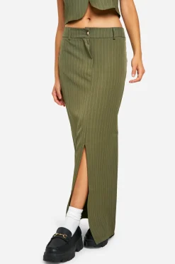 Jupe Maxi à Rayures Fines Fendue à l'Avant Style Colonne