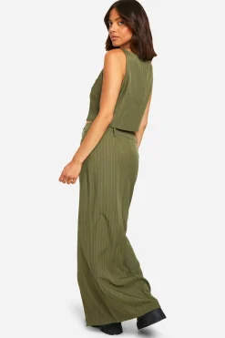 Jupe Maxi à Rayures Fines Fendue à l'Avant Style Colonne