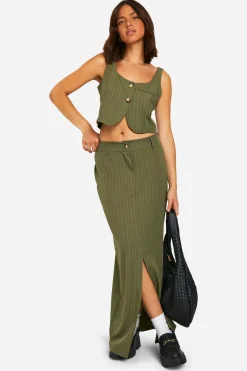 Jupe Maxi à Rayures Fines Fendue à l'Avant Style Colonne