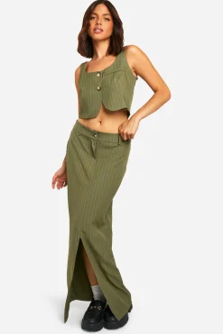Jupe Maxi à Rayures Fines Fendue à l'Avant Style Colonne