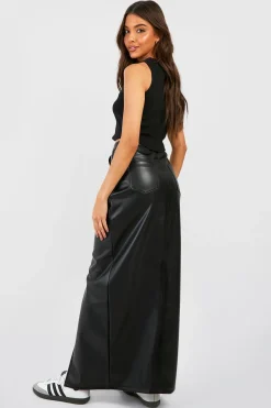 Jupe maxi taille haute à synthétique fendue