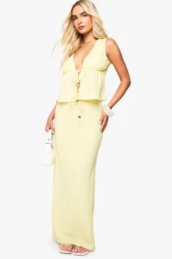 Jupe maxi texturée à cordon avec perles