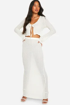 Jupe maxi texturée transparente à taille basse