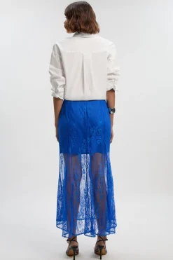 Jupe maxi tissée en dentelle transparente avec godet