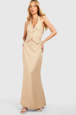 Jupe maxi tissée à fines rayures haute