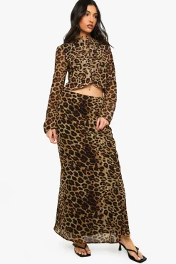 boohoo Jupe maxi tissée à imprimé léopard<Femme Jupes|Jupes