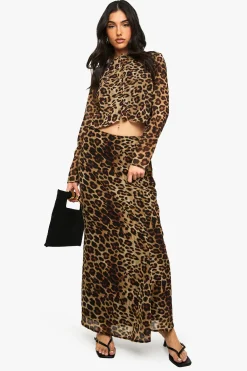 boohoo Jupe maxi tissée à imprimé léopard<Femme Jupes|Jupes