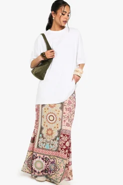 Jupe maxi tissée patchwork au motif cachemire