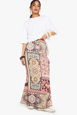 Jupe maxi tissée patchwork au motif cachemire