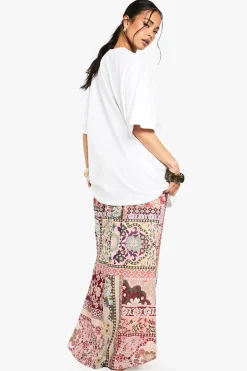 Jupe maxi tissée patchwork au motif cachemire