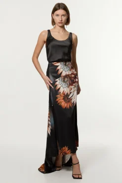 KarenMillen Jupe maxi à train en satin de viscose imprimé à panneaux<Femme Jupes|Jupes