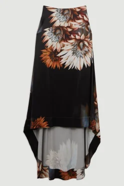 KarenMillen Jupe maxi à train en satin de viscose imprimé à panneaux<Femme Jupes|Jupes