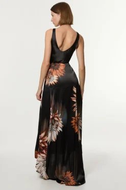 KarenMillen Jupe maxi à train en satin de viscose imprimé à panneaux<Femme Jupes|Jupes