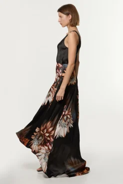 KarenMillen Jupe maxi à train en satin de viscose imprimé à panneaux<Femme Jupes|Jupes