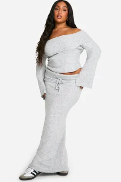 boohoo Jupe maxi tricotée à lacets pour grandes tailles à bord côtelé<Femme Jupes|Jupes