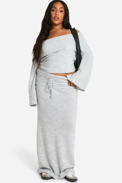 boohoo Jupe maxi tricotée à lacets pour grandes tailles à bord côtelé<Femme Jupes|Jupes