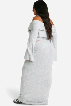 boohoo Jupe maxi tricotée à lacets pour grandes tailles à bord côtelé<Femme Jupes|Jupes