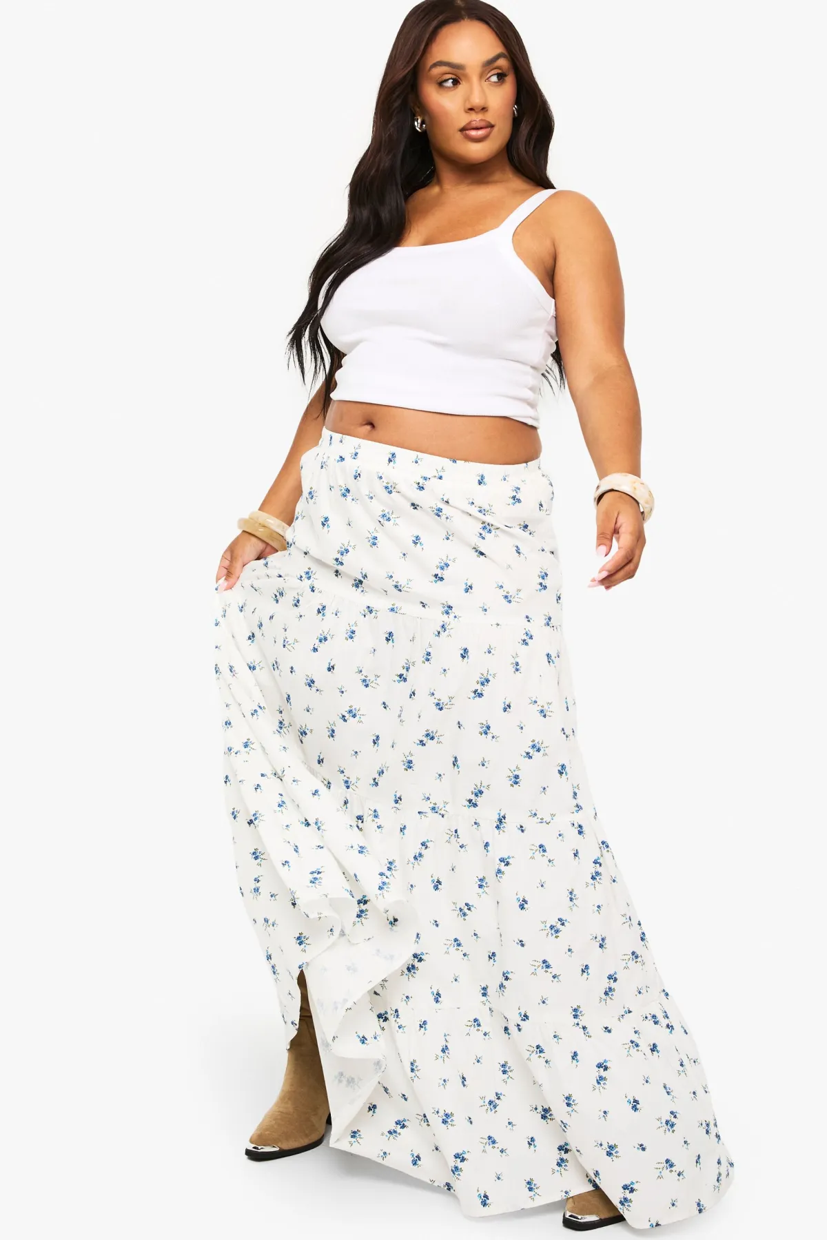 boohoo Jupe maxi à volants en popeline florale Plus<Femme Jupes|Jupes